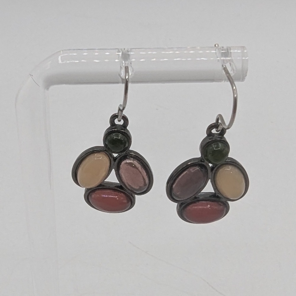 Bohemian Geometric Drop Earrings Pink Mauve Cream Gunmetal Tone French‎ Wire